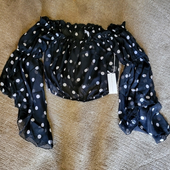 Live 4 Truth Tops - Black and White Off Shoulder Sheer Polka Dot Top Juniors Sz Large New!